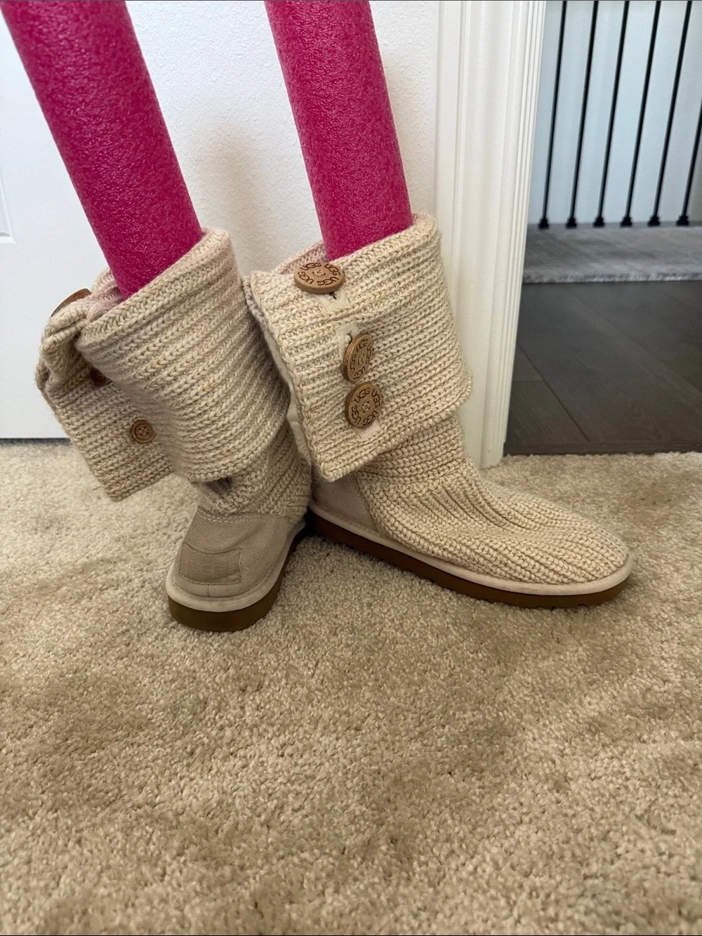 UGG Cream Knit Button Fold-Over Boots